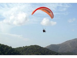 Yamaç paraşütçüsü ağaçta asılı kaldı