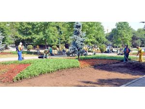 Gezi Parkı'nda çiçeklendirme çalışması