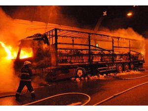 Deterjan yüklü tır Bolu Dağı tünelinde alev aldı