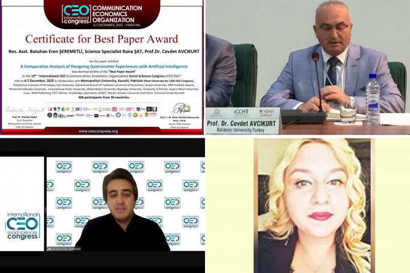 BAÜN AKADEMİSYENLERİNİN YAPAY ZEKA DESTEKLİ GASTRONOMİ ÇALIŞMASINA “EN İYİ BİLDİRİ” ÖDÜLÜ