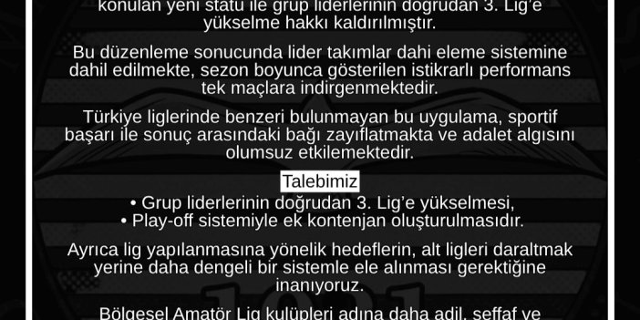 Bölgesel Amatör Lig Liderlerinden Statü Tepkisi