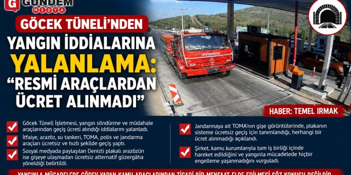 Göcek Tüneli'nden Yangın İddialarına Yalanlama: "Resmi Araçlardan Ücret Alınmadı"
