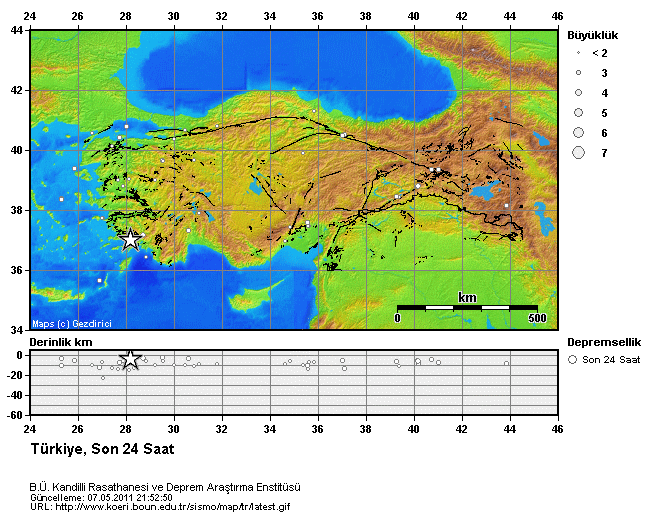 (Muğla ve Çevresi için 2 den Büyük Depremeler)