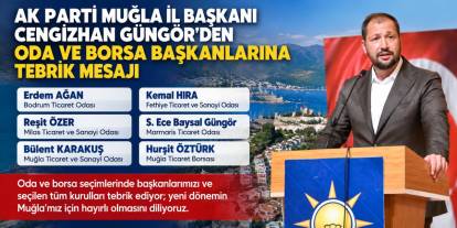 AK PARTİ MUĞLA İL BAŞKANI CENGİZHAN GÜNGÖR’DEN ODA VE BORSA BAŞKANLARINA TEBRİK MESAJI